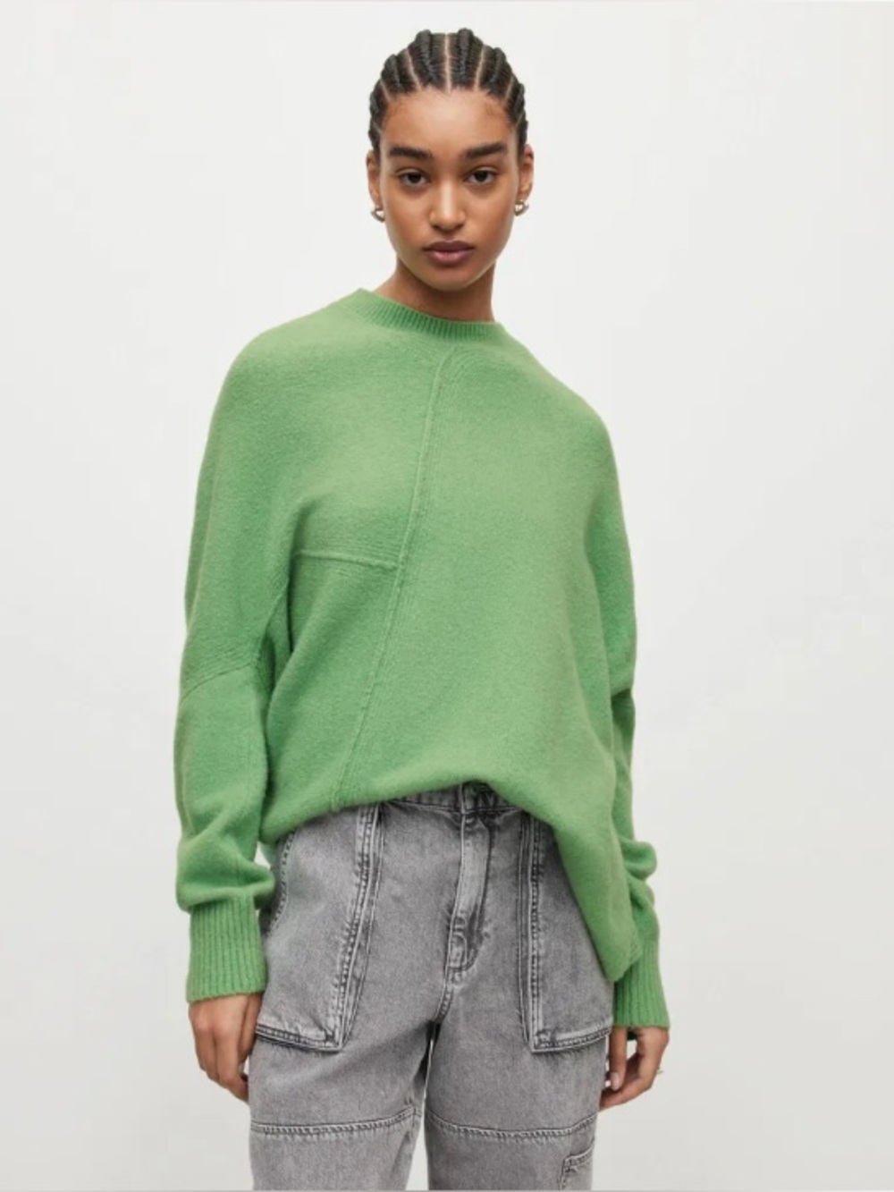 All Saints Lock Crew Neck Mint Green Asymmetrical Jumper Sweater Size Small